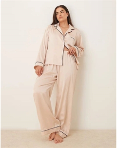 Пижамный комплект из атласной рубашки и брюк ASOS DESIGN Curve цвета шампанского Asos curve