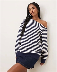 Толстовка с открытыми плечами и начесом сзади в темно-синюю полоску Asos design