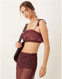 Комплект из прозрачного топа-бралета с кружевной отделкой и оборками от, ягодного цвета Asos design