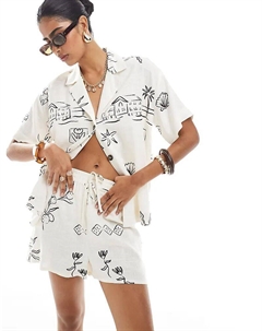 Комплект из льняной рубашки с короткими рукавами и схематичным принтом от Asos design