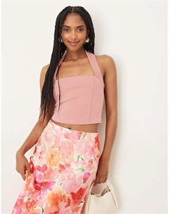 Топ премиум-класса из понте с халтер-воротником розового цвета Asos design