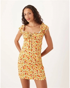 Платье-мини с короткими рукавами и силуэтом цвета яблочно-зелёного фруктового дерева Collective the label