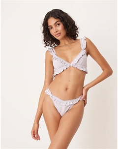 Комплект из мягкого ребристой ткани бюстгальтера и стрингов Taylor в выбеленном сиреневом цвете Asos design