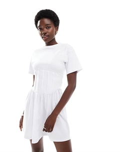 Футболка мини-платье с корсетной талией белого цвета Asos design