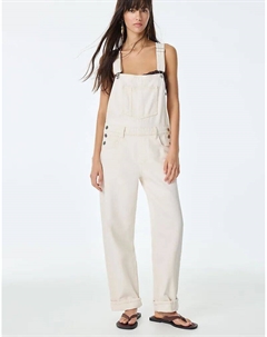 Длинные джинсовые комбинезоны бежевого цвета Pull & bear