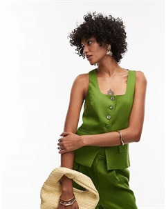 Жилет coord премиум-класса для гостей на свадьбу с круглым вырезом, удлиненный, зеленого цвета Topshop