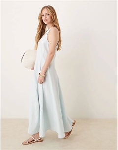 Платье миди с косым вырезом и швами нежно-голубого цвета Asos design