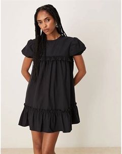 Мини-платье из поплина с баской черного цвета Asos design