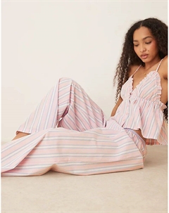 Пижамные брюки Mix & Match из ткани в розово-голубую полоску Asos design