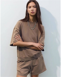 Толстовка с короткими рукавами шоколадного цвета Pull & bear