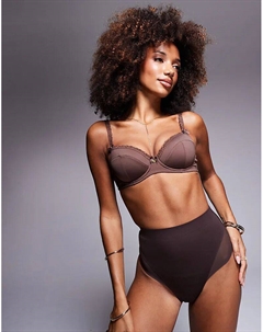 Коричневые стринги Contouring со средней посадкой и высокой посадкой, с сеткой Asos design