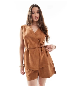 Жилет из искусственной замши с завязкой на талии, бежевый, верблюжий Object