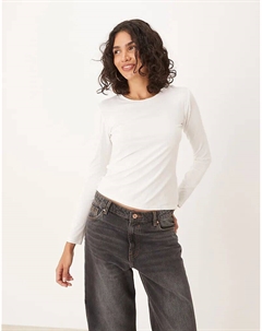 Топ с круглым вырезом и длинными рукавами белого цвета Jdy