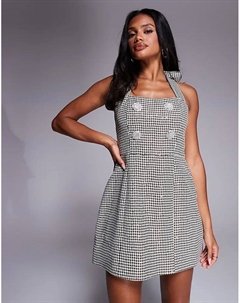 Мини-платье с пайетками, жаккардовым принтом и декорированными пуговицами шоколадного цвета Asos luxe