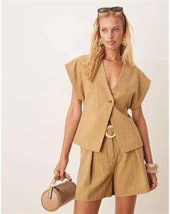 Короткий приталенный костюм с поясом в оливковую полоску Asos design