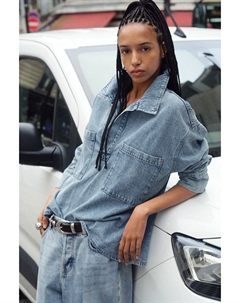 Блузка свободного кроя из денима большого размера, голубой H&m