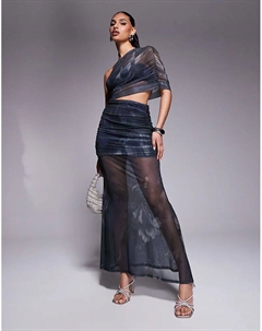 Платье макси на одно плечо с лифом и прозрачной юбкой с размытым принтом Asos design