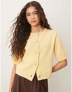 Вязаный кардиган с короткими рукавами и пуговицами-ракушками цвета экрю Asos design