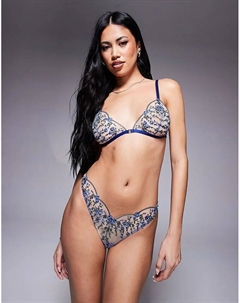 Трусики-стринги Noa премиум-класса с вышивкой в цветочек темно-синего цвета Asos design