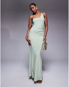 Длинное платье на одно плечо со сборками зеленого цвета Asos design