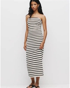 Платье миди в полоску Knit в цвете экрю/черный Pull & bear