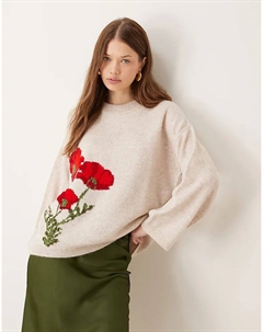 Пушистый свободный свитер с цветочным рисунком в цвете экрю Asos design