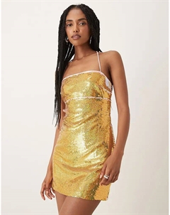 Мини-платье со шнуровкой на спине, золотисто-розовое с пайетками Collective the label