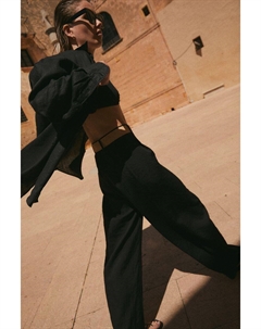 Широкие брюки с поясом, черный H&m