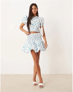 Мини-юбка Puffball в бело-бирюзово-голубом цвете Collective the label