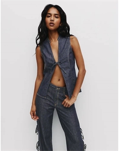 Джинсовый топ с завязками темно-синего цвета Pull & bear