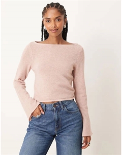 Топ свободной вязки с косым вырезом светло-розового цвета Asos design
