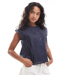 Рубашка без рукавов с вышивкой синего цвета Asos design