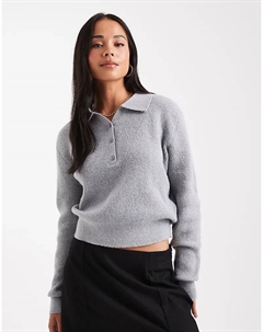 Вязаный свитер хенли свободной вязки светло-серого цвета Asos design