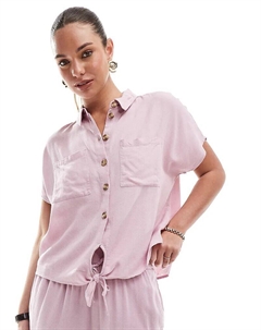 Рубашка с завязками спереди из льняной смеси розового цвета Pieces
