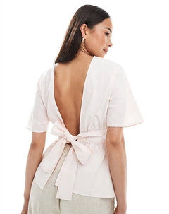 Блузка с завязкой на талии и открытой спиной розового цвета Asos design