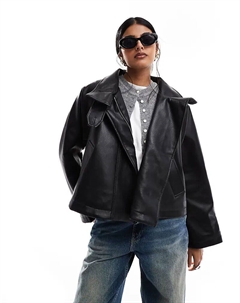 Тренч с кожаным эффектом и отделкой-накидкой черного цвета Asos design