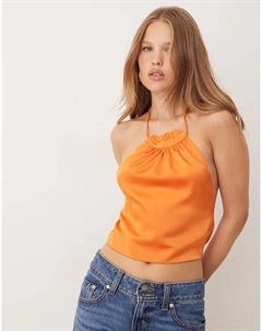 Укороченный топ с высоким воротом и завязками на спине из оранжевого атласа Collective the label