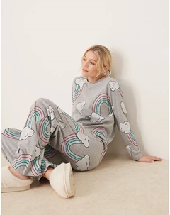 Пижамный комплект из топа с длинными рукавами и брюк цвета серый меланж Asos design