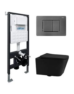 Комплект подвесной унитаз ABBER Rechteck AC1201MB черный матовый с инсталляцией AC0105 и кнопкой AC0120NG никель Abber