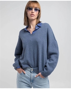 Женский трикотажный джемпер с V-образным вырезом, синий Replay