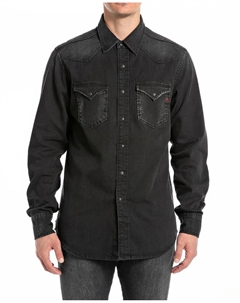 Мужская джинсовая рубашка классического кроя с длинным рукавом, черный Replay