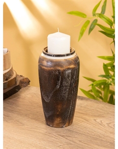 Подсвечник из дерева джати, d=7 см, 12×12×23 см, темно-коричневый Nobrand