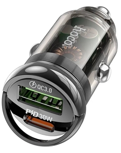 Зарядное устройство автомобильное Hoco Z53A 6942007611305 30Вт, USB, Type-C, черный, коробка
