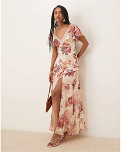 Платье миди из шифона с кружевными вставками и цветочным принтом Asos design