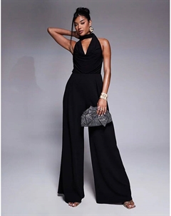 Комбинезон с широкими штанинами и воротником-хомутом, черный Asos design