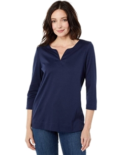Туника Pima Tops с разрезом, рукав 3/4, цвет Raven Blue L.l.bean®