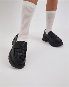 Черные лоферы для девочек с плетением Mascotte junior