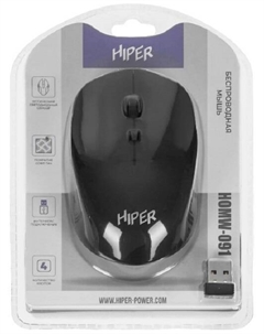 Мышь Wireless HOMW-091 1000-1600 dpi, оптическая, 4 кнопки, USB-приемник, 2,4 ГГц, черный Hiper