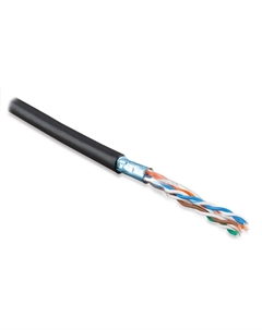 Кабель витая пара F/UTP 5e кат. 4 пары FUTP4-C5E-S22-OUT-PE-BK 22AWG(0.64 мм), медь, одножильный (solid), внешний, PE, чёрный, цена за метр Hyperline