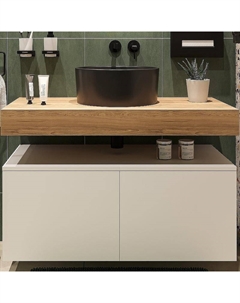 Тумба с раковиной Ольборг 100 487243 подвесная Белая матовая Дуб французский Stworki